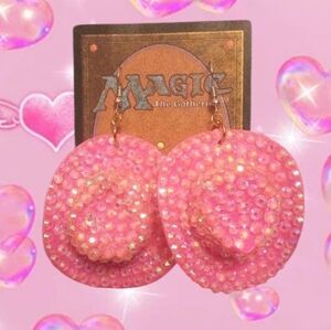 Pink Sequin Cowboy Hat Earrings
